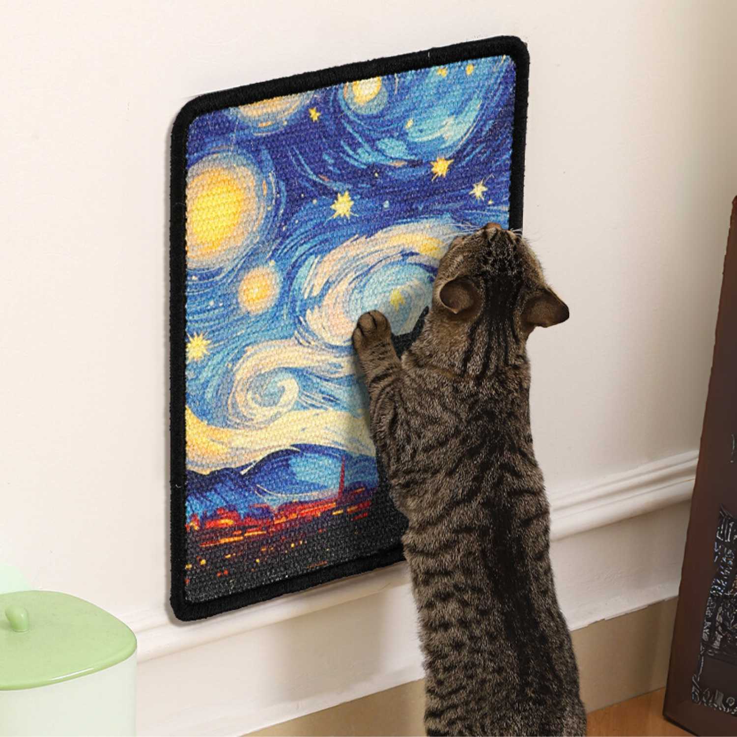 Kattenkrabmat Sisal sterrennacht met kat silhouet